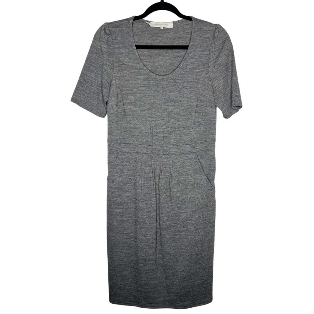 GERARD DAREL / gray wool blend short sleeve a-line pocket dress / EU 38 (US 6)